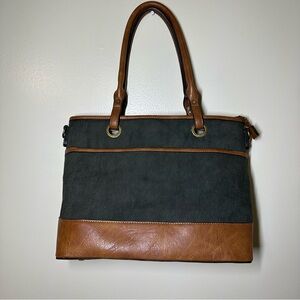 NWT Simply Noelle Forest Green and Brown Leather Trim Tote Bag‎